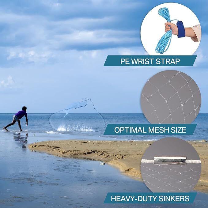 5FT Casting Net for Fishing Bait - Easy Throw Strong Mesh 3/8in