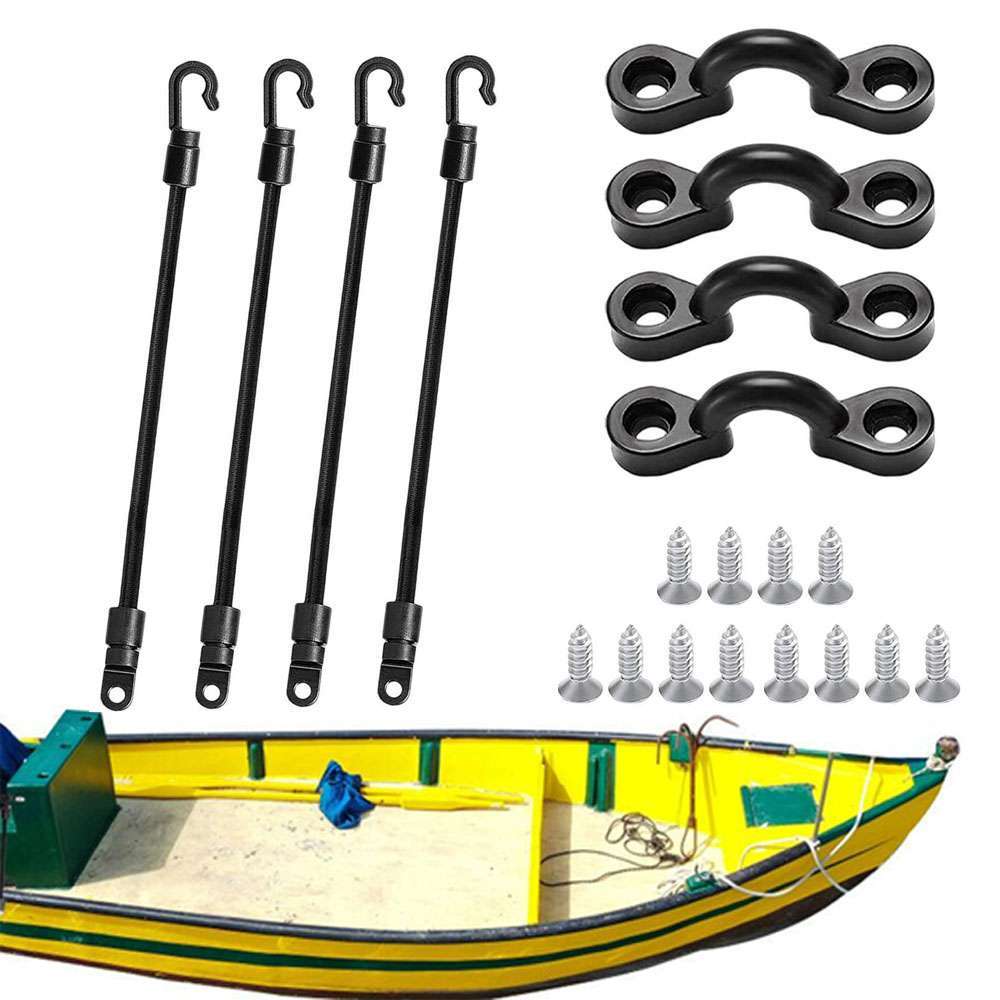 Boat Fishing Rod Holder Straps Set - Deck Mount Tie Down Clips & Bungee