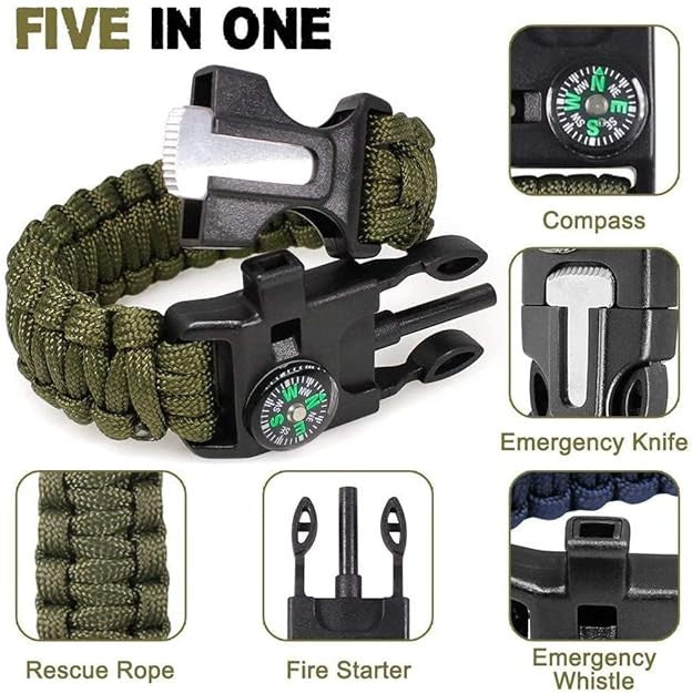 Multifunctional Survival Paracord Wristband with Compass Fire Starter Whistle