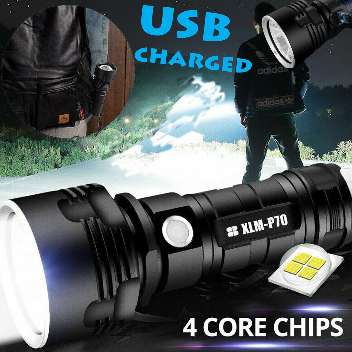 1200000LM High-Power Rechargeable LED Tactical Flashlight - Waterproof & Shockproof