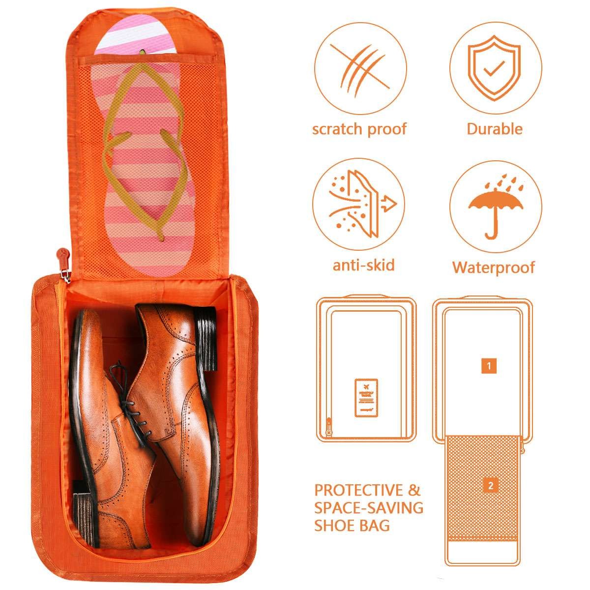 Travel Waterproof Shoe Storage Bag with Mesh Pocket and Zipper Closure