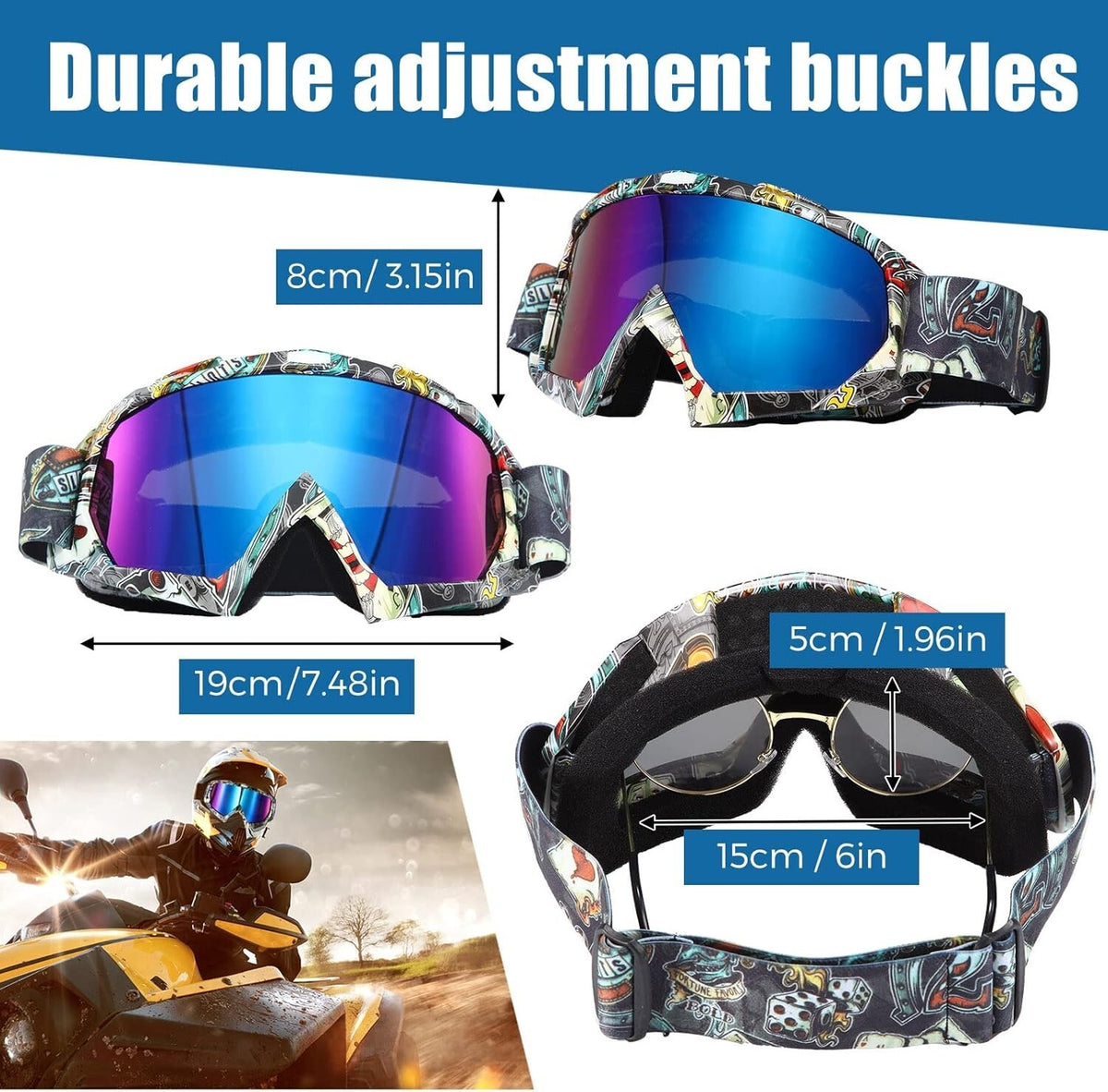 Adult ATV Goggles Anti-Fog Racing Off-Road Protective Eyewear - 2 Pack