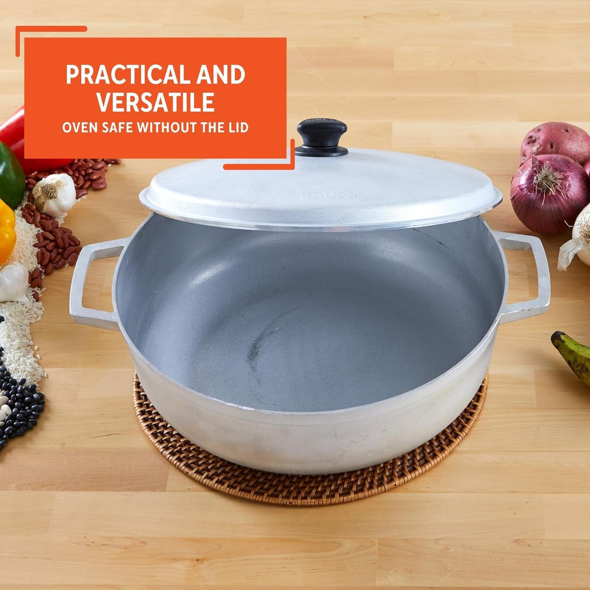 18 Qt Cast Aluminum Caldero Pot for Rice, Soup, Stews - Traditional Kitchen Tool