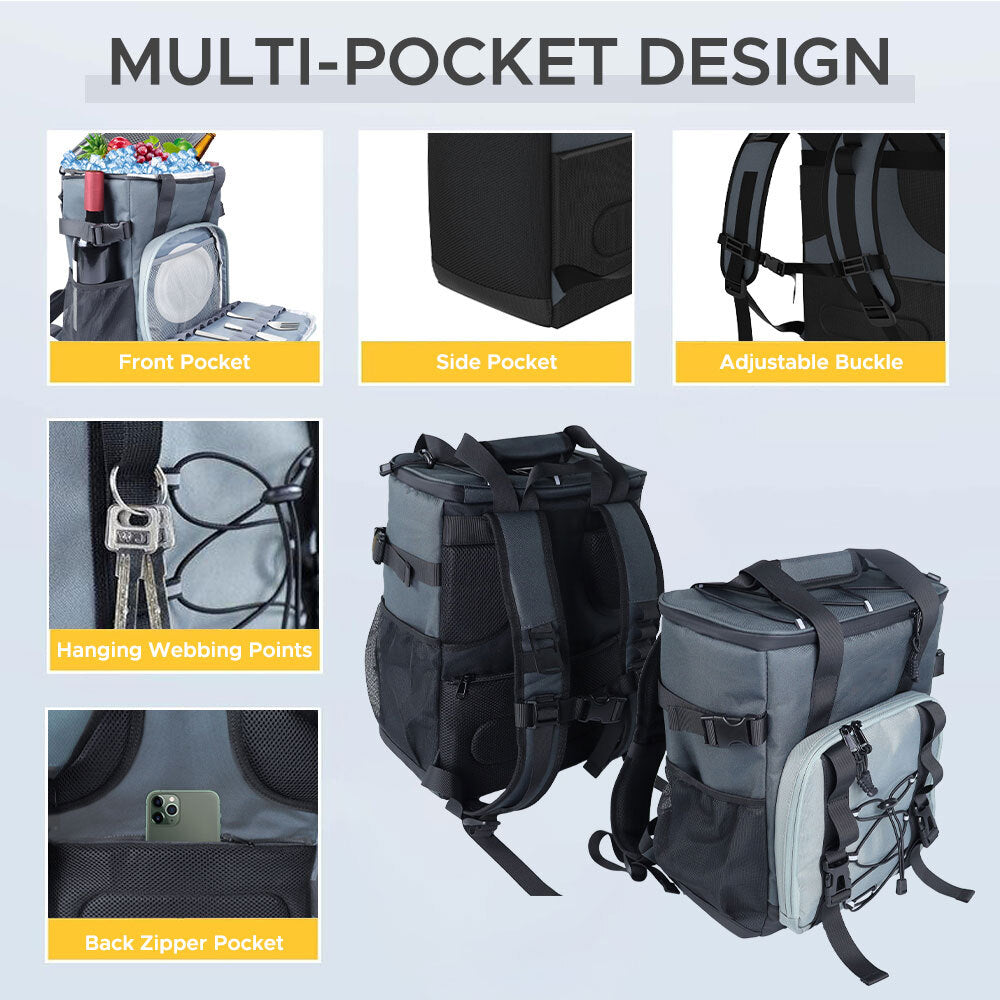 Insulated Leakproof Backpack Cooler for Picnic Beach Travel Outdoor 20L