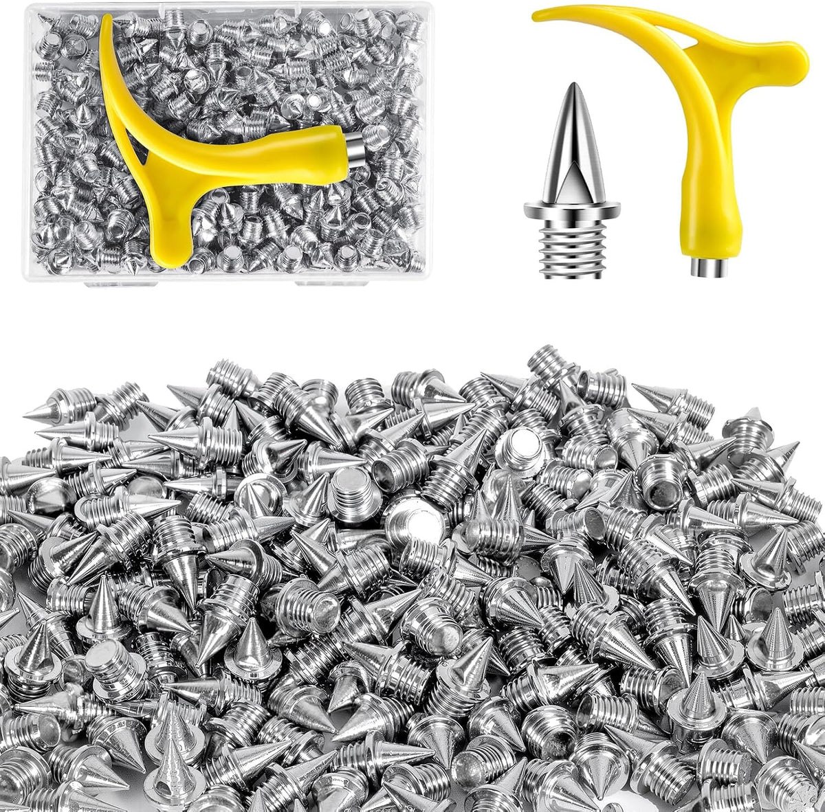 Stainless Steel Track Spikes 3/8 Inch Pyramid with Wrench for Running & Training