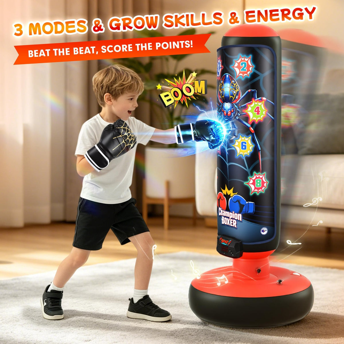 Smart Kids Punching Bag Arcade-Style Boxing Set with Scoring, Lights & Music
