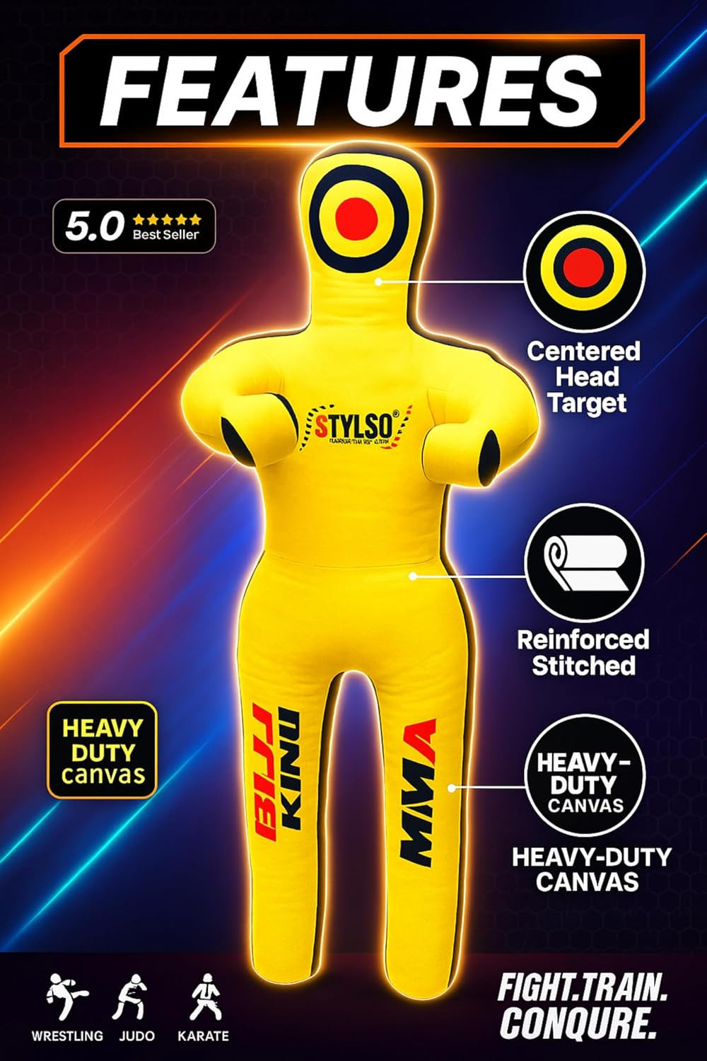 Unfilled Wrestling Dummy for MMA BJJ & Grappling Training, Adult Size