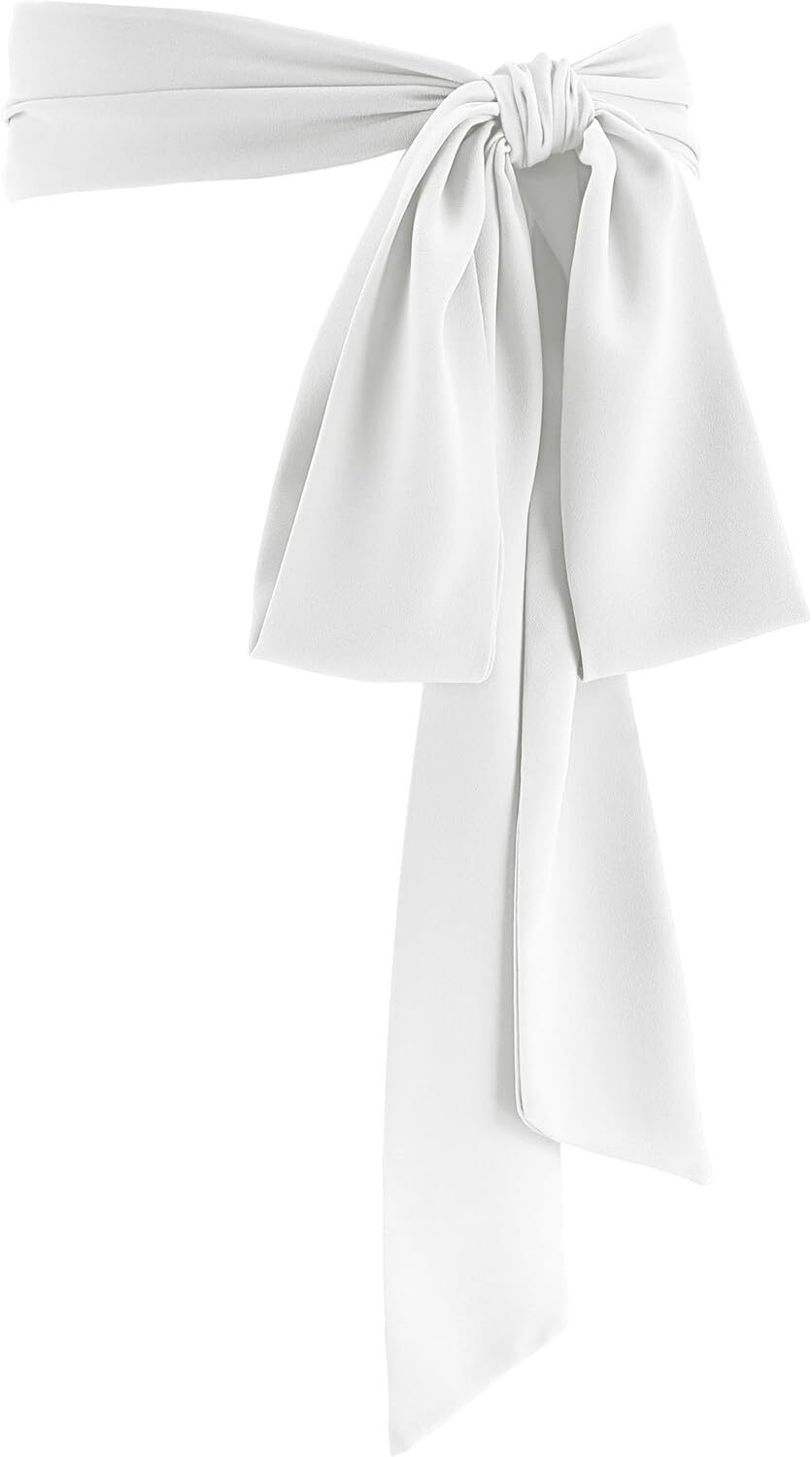 Women Chiffon Bridal Sash Belt Dress Waist Wedding 50s Solid White