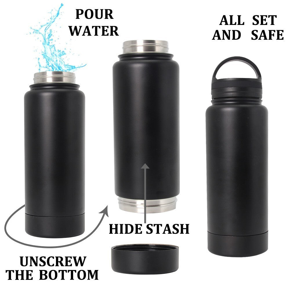 Stainless Steel Water Bottle with Secret Card and Cash Compartment - 450ml
