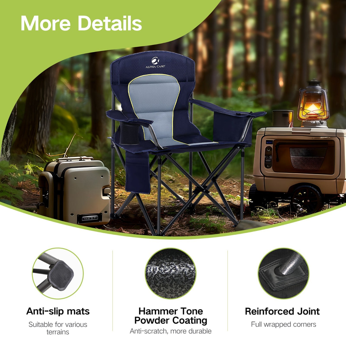 Heavy Duty Portable Folding Camping Chair with Cup Holder - Blue