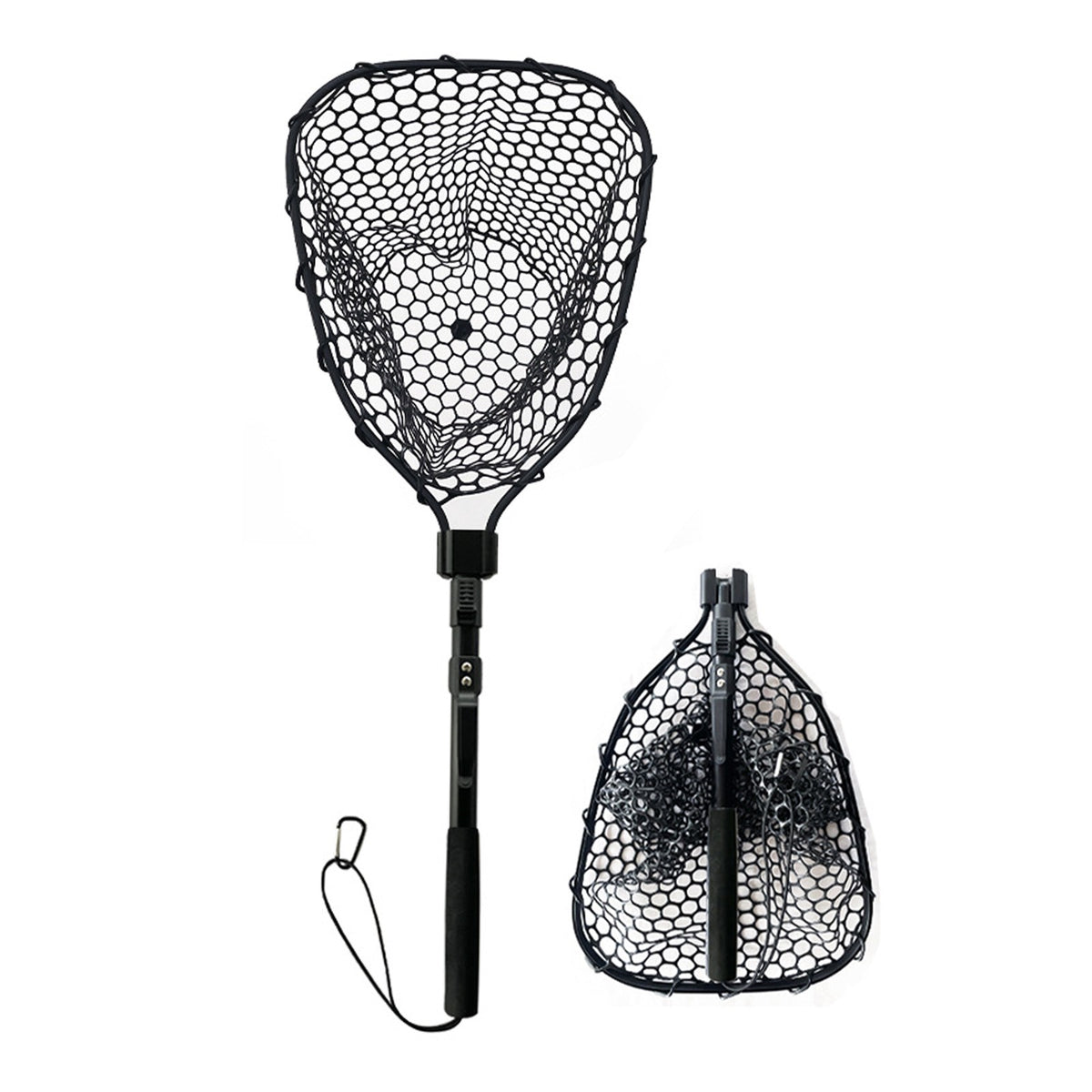 Folding Fishing Landing Net with Rubber Mesh and Aluminum Frame