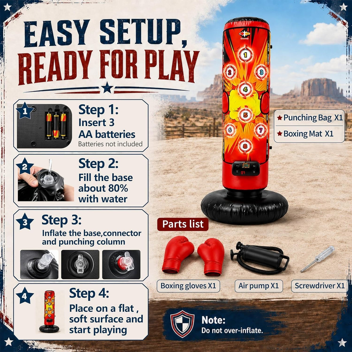 Kids Inflatable Punching Bag Set with LED Targets, Gloves, Mat & Pump