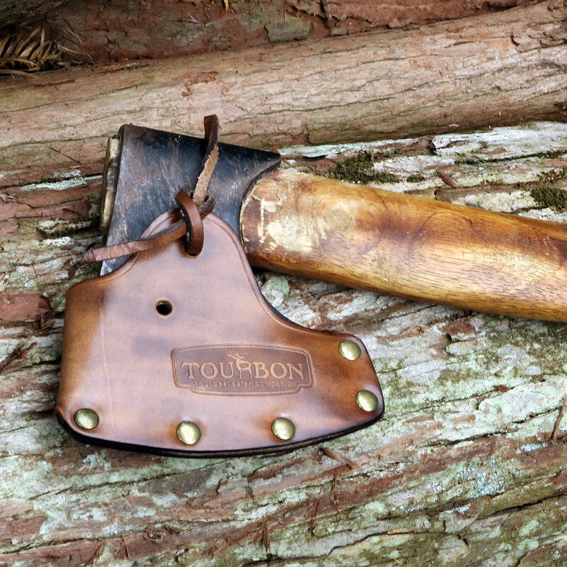 Leather Axe Sheath Cover for Hunting & Camping - Brown