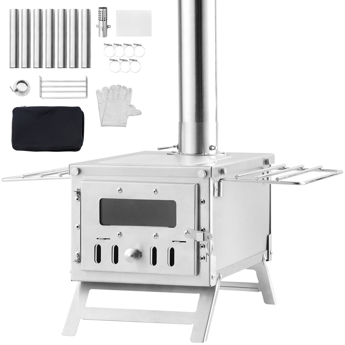 Portable Wood Stove for Camping and Outdoor Cooking with BBQ Plate
