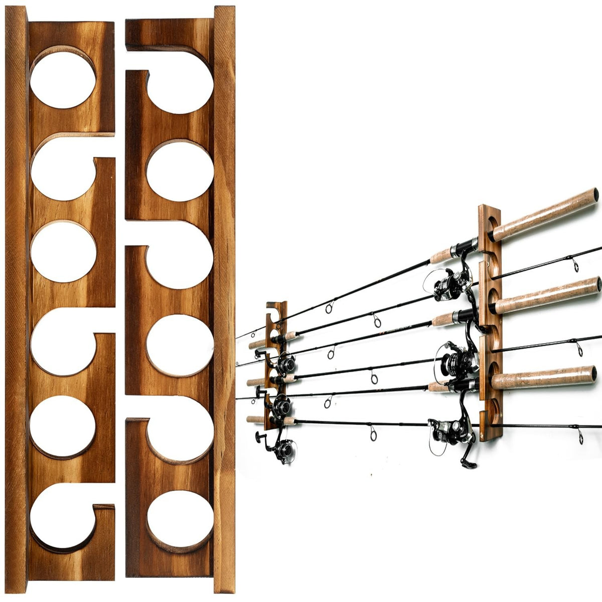 Wall & Ceiling Mount Fishing Rod Holder Rack for Up to 6 Rods