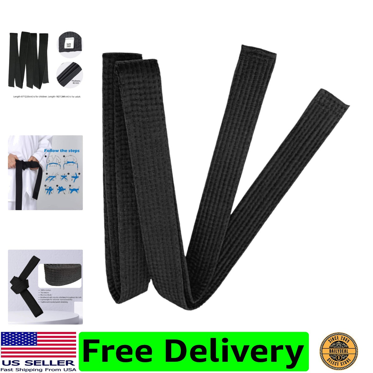 8.6ft Long Soft Black Martial Arts Belt for Karate Taekwondo Judo