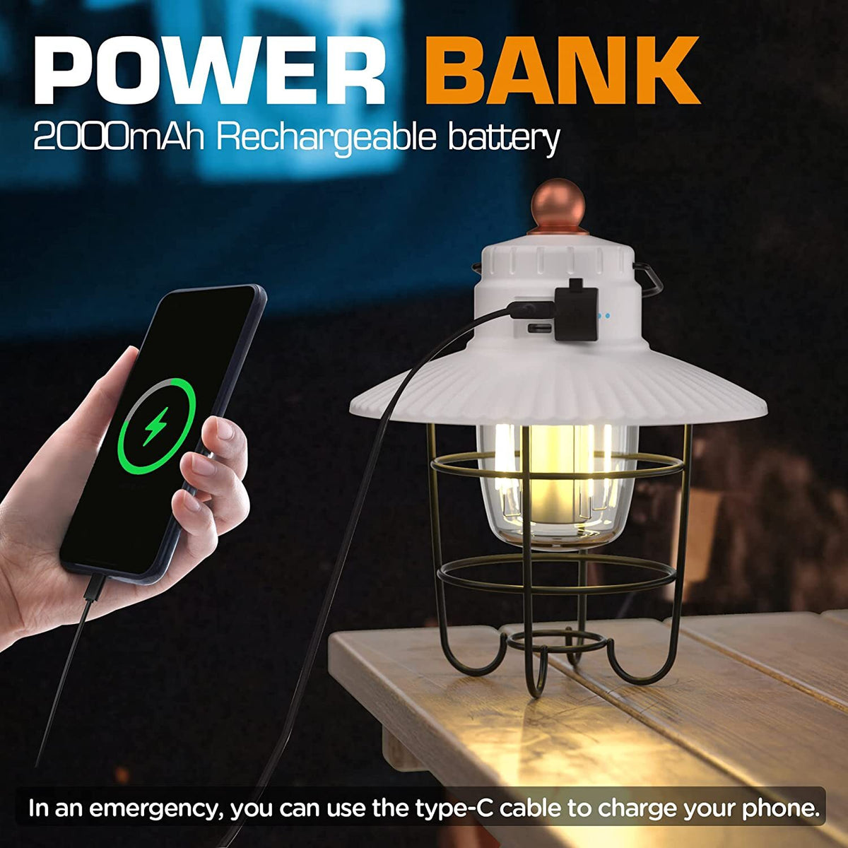 LED Camping Lantern Rechargeable 550 Lumens with 3 Light Modes and Power Bank
