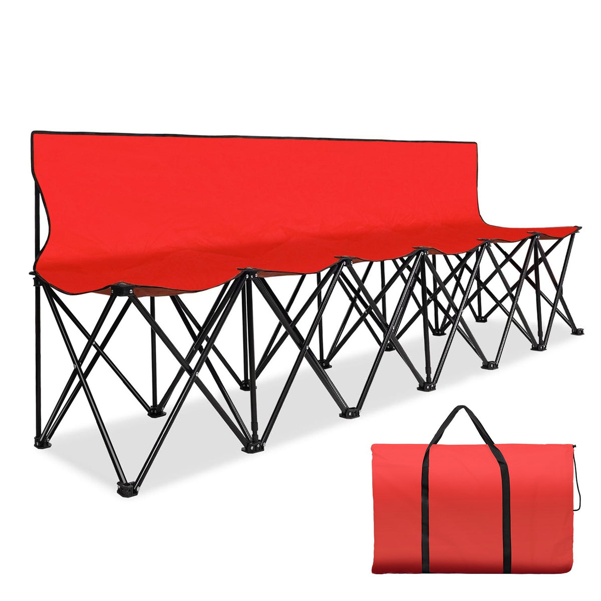 6-Person Collapsible Team Sideline Bench with Backrest - Red Sports Seating
