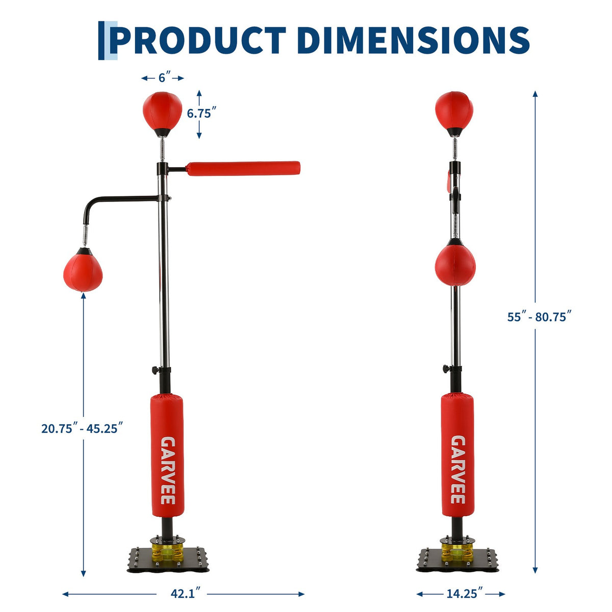Adjustable Freestanding Punching Bag with Speed Ball & Reflex Bar - Red