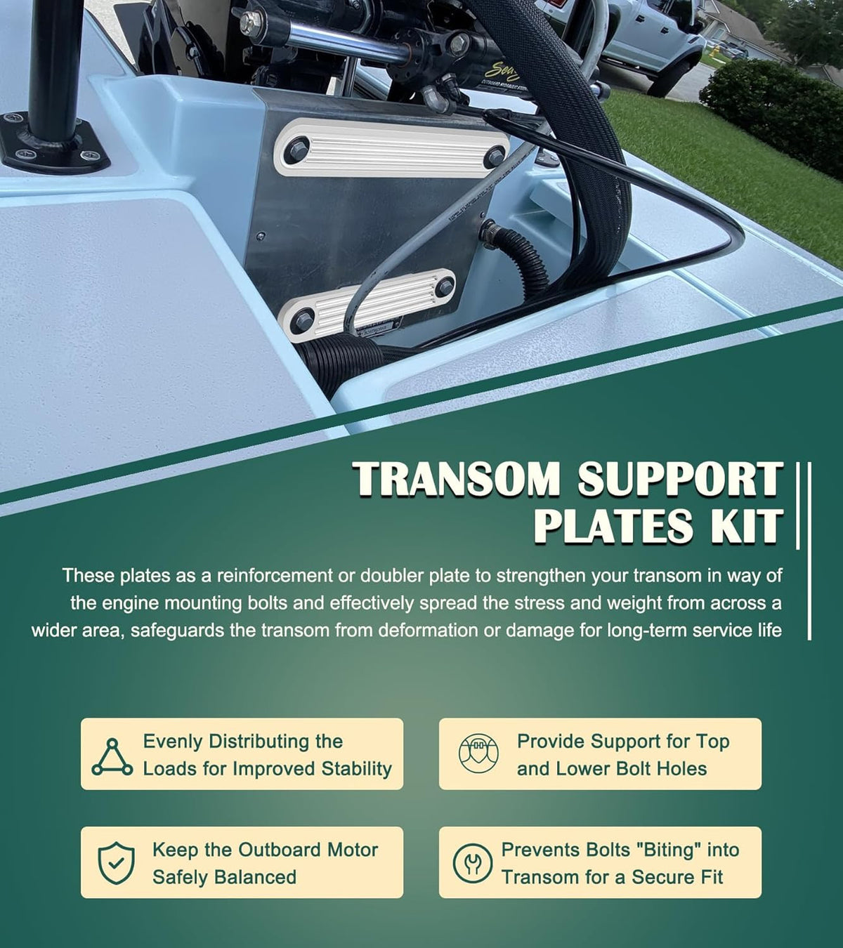 Aluminum Transom Support Plates Set for Outboard Motor Reinforcement - 3/8" Thick