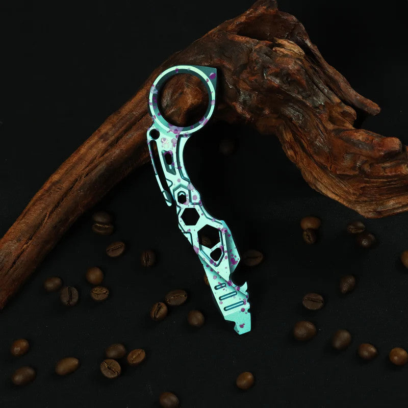 Titanium Pry Bar with Finger Ring and Integrated Tools - Gold Anodized