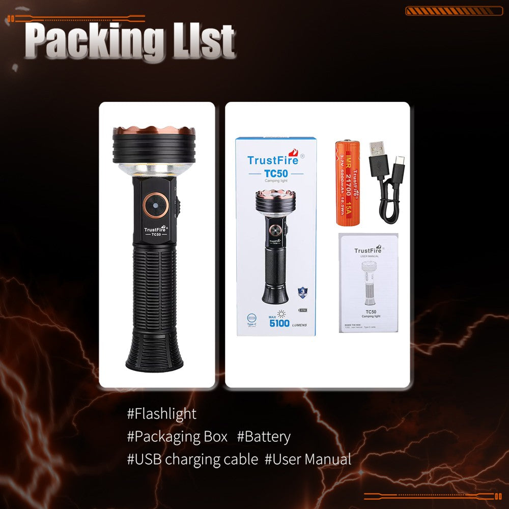 High-Performance Rechargeable LED Flashlight with Magnetic Base Waterproof 5100 Lumens