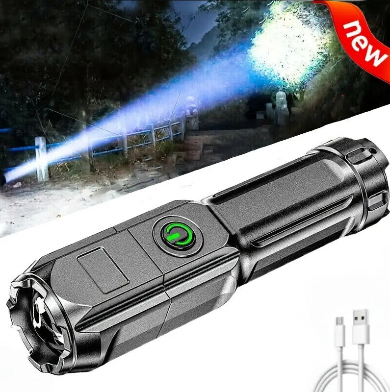 Rechargeable LED Flashlight - Portable Zoomable Handheld Torch for Outdoor and Household Use