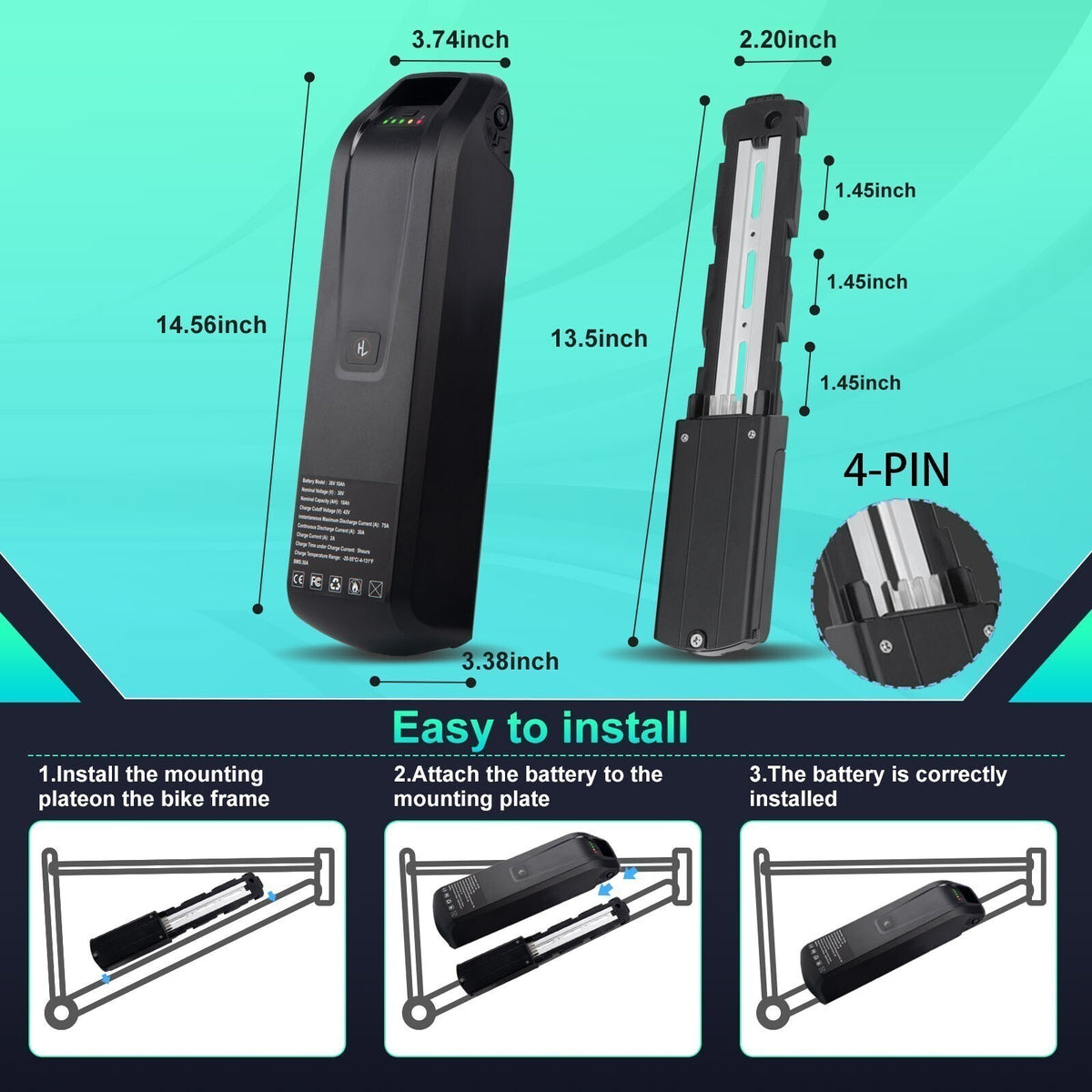 Electric Bike Battery 36V/48V 10Ah/15Ah/20Ah with 4Pin/5Pin Connector – Universal eBike Power Pack
