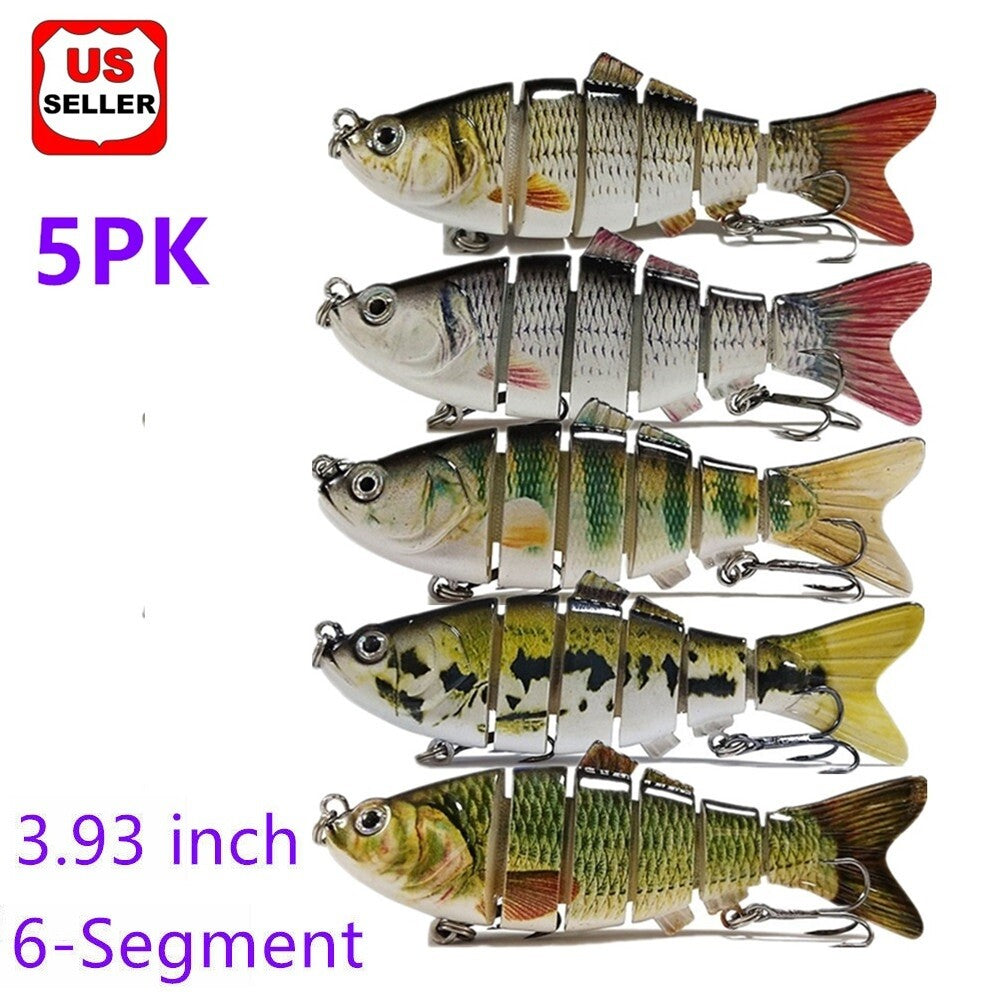 5PCS Lifelike Fish Lures with 3D Eyes and Treble Hooks for Freshwater & Saltwater Fishing