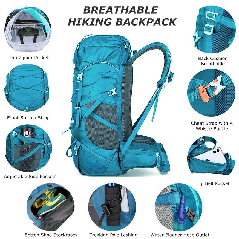 Lightweight 50L Hiking Backpack with Rain Cover - Breathable & Durable