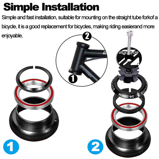 34mm Threadless Bicycle Headset for MTB & Road Bikes - Double Sealed Bearings