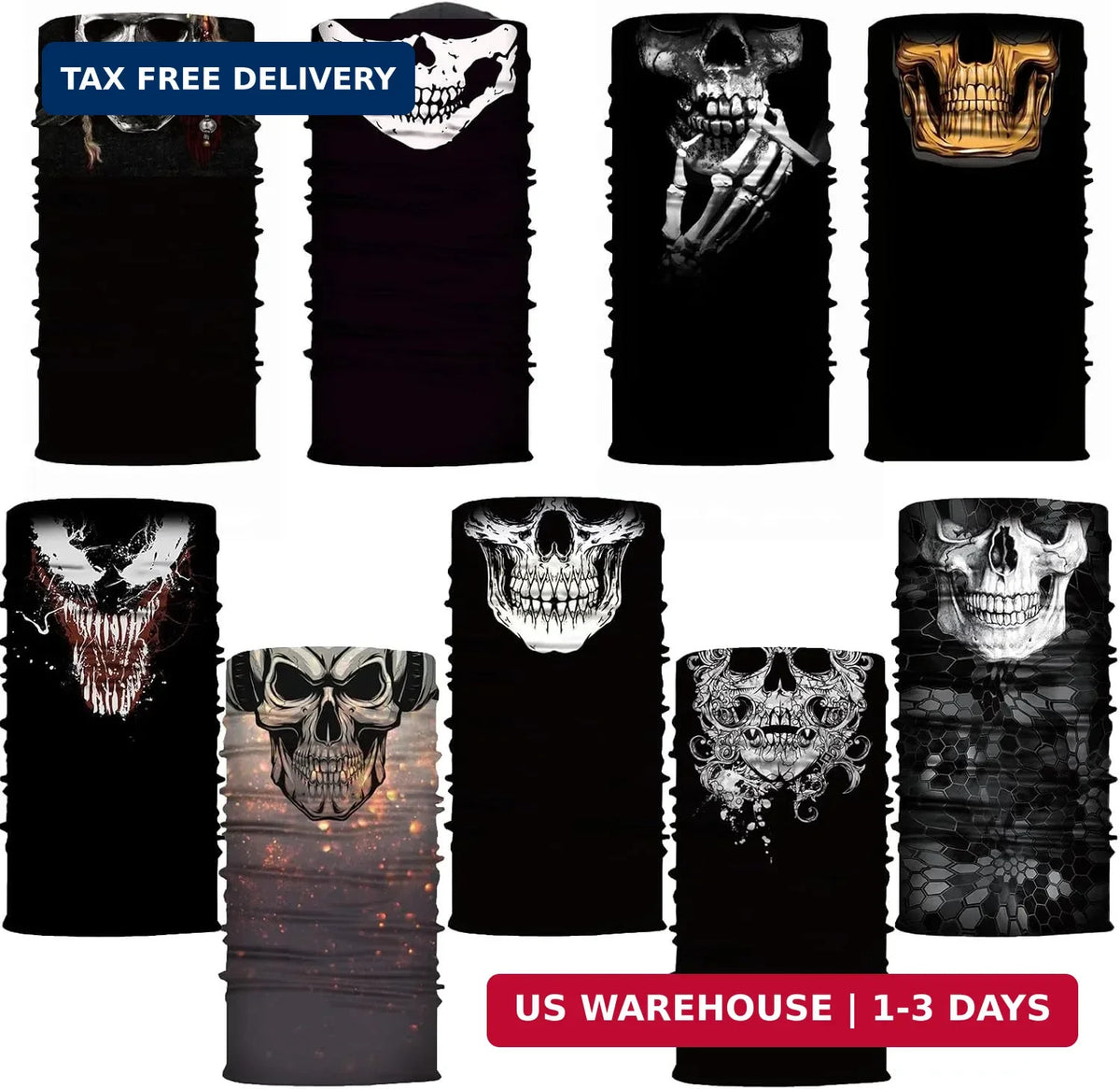 9 Pack Skull Motorcycle Neck Gaiter Face Masks for Men & Women