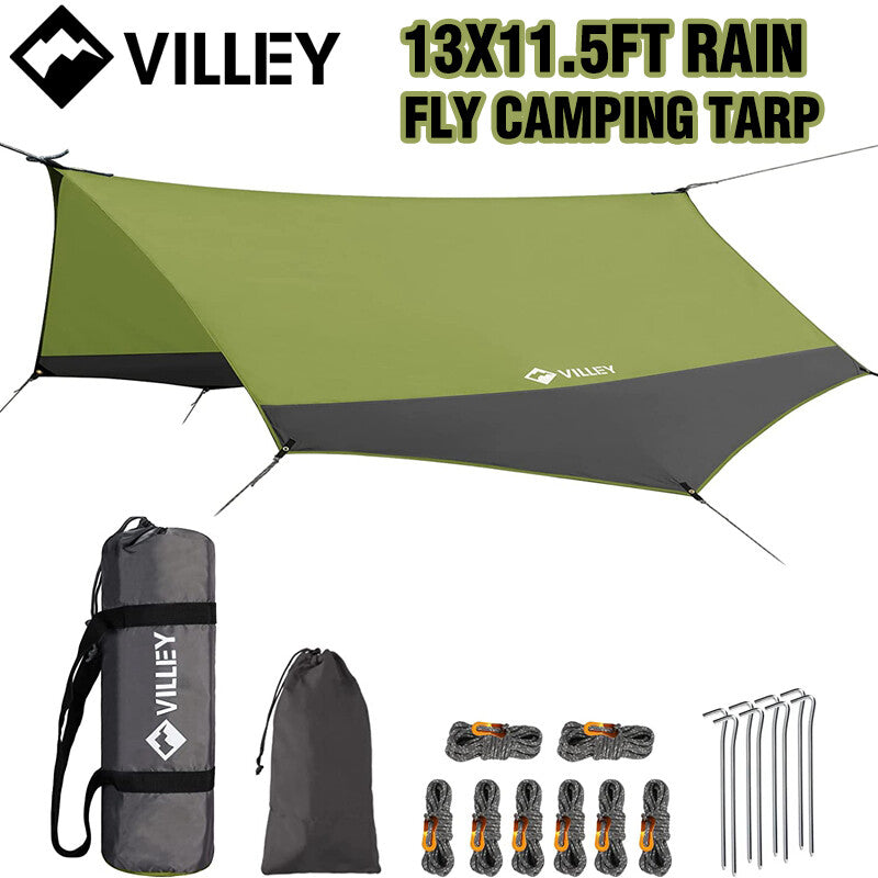 Waterproof Camping Tarp 13x11.5Ft Heptagonal Rain Fly for Tent Hammock Sun Shade
