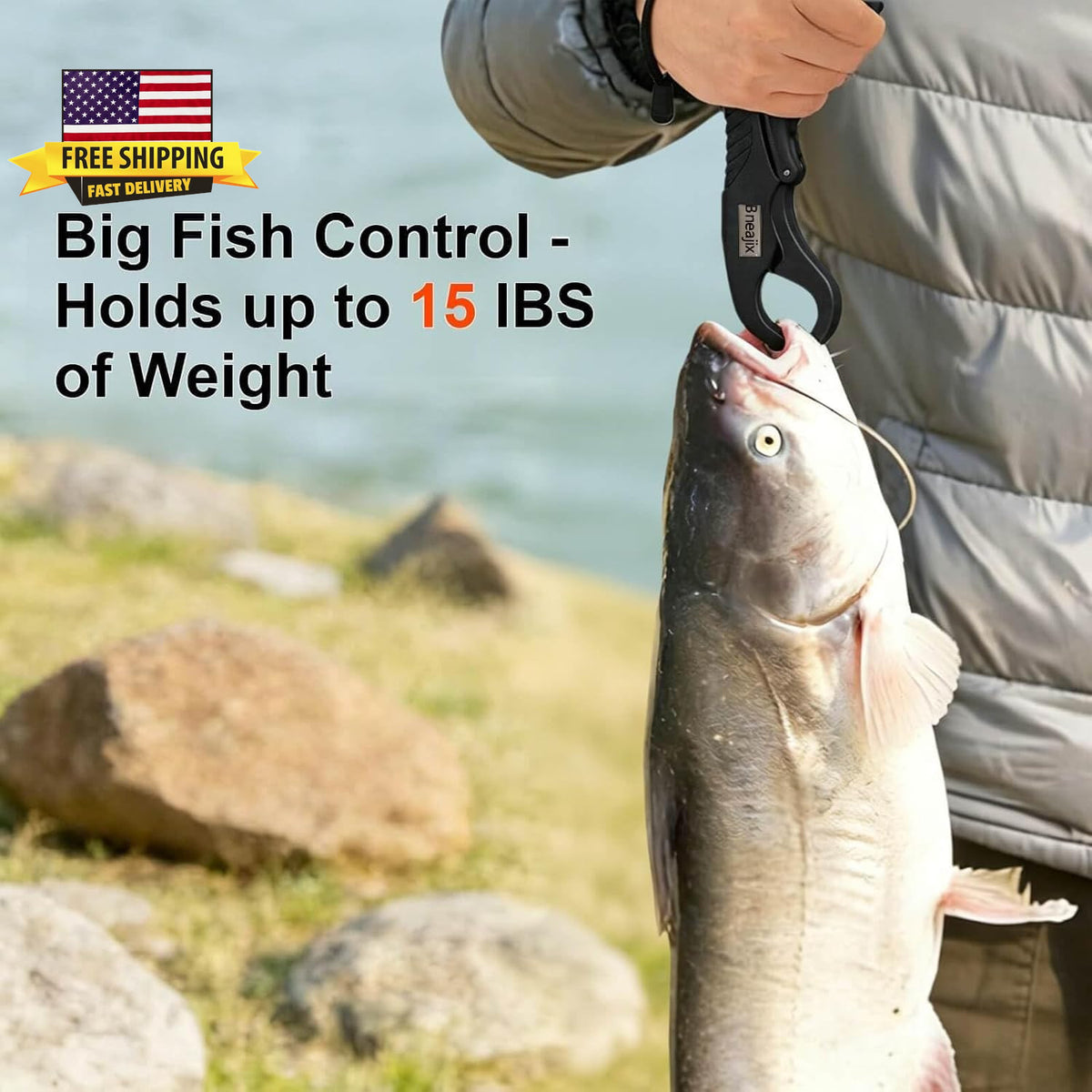 9.5-Inch Floating Fish Lip Gripper with Lanyard - Fish Hook Removal Tool