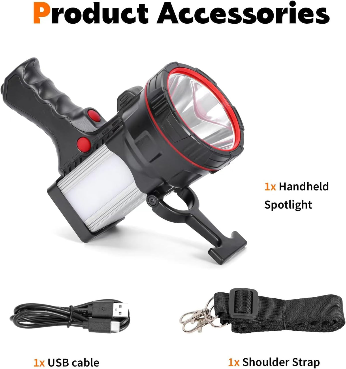 Rechargeable Handheld LED Spotlight Flashlight with Power Bank Function