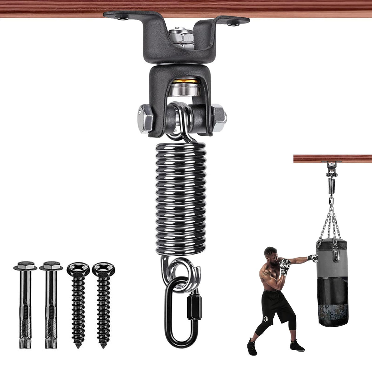 Heavy Duty Boxing Bag Hanger with Spring 360° Swivel Support 275 Lb Capacity