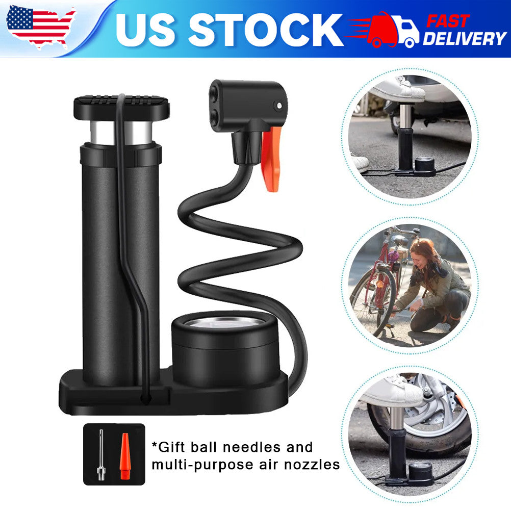 Portable Foot-Operated Bicycle Pump with Pressure Gauge for Car Motorcycle