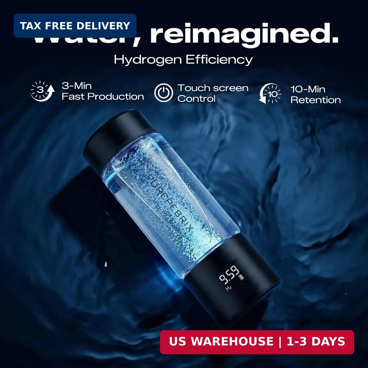 Hydrogen Water Bottle Generator with Glass, Touch Screen, Leakproof Cap - Portable 400ml