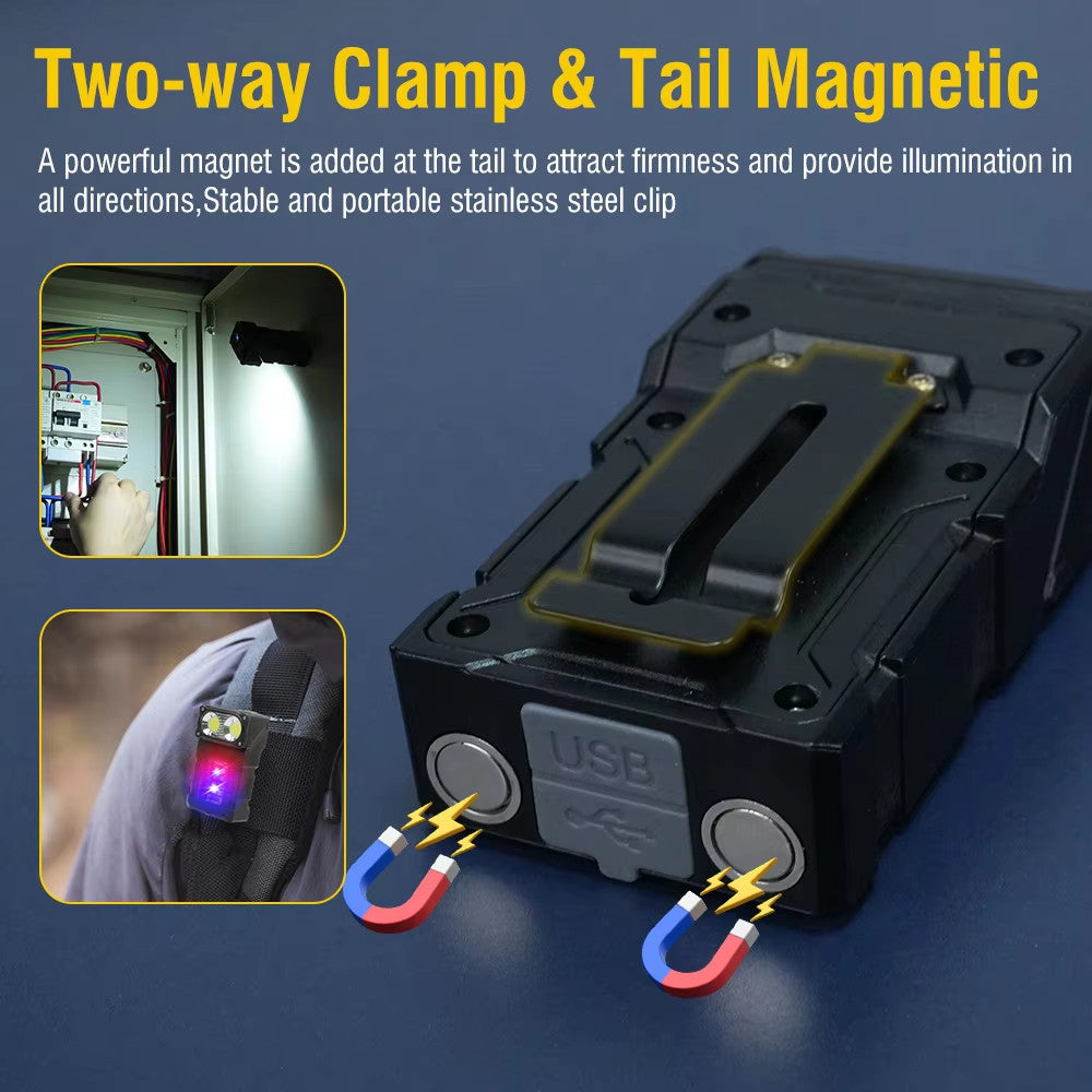 Mini USB Rechargeable LED Work Light with COB & SMD LEDs, Waterproof, Portable Torch