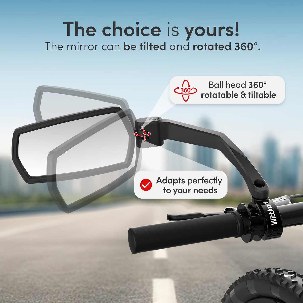 Bike Mirror Large HD 360° Rotatable & Foldable Handlebar Mirror - Durable