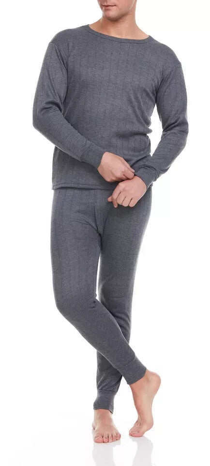 Men's Cotton Fleece-Lined Thermal Underwear Set - Winter Base Layers