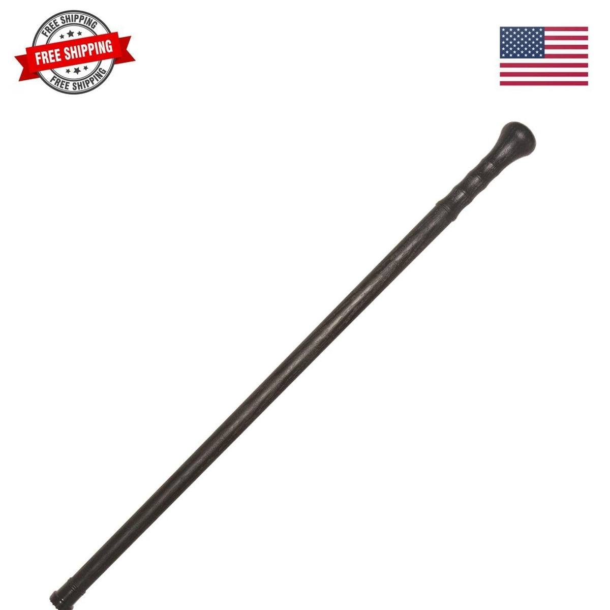 35-Inch Black Hiking Cane for Men Women Mountaineering Walking Support