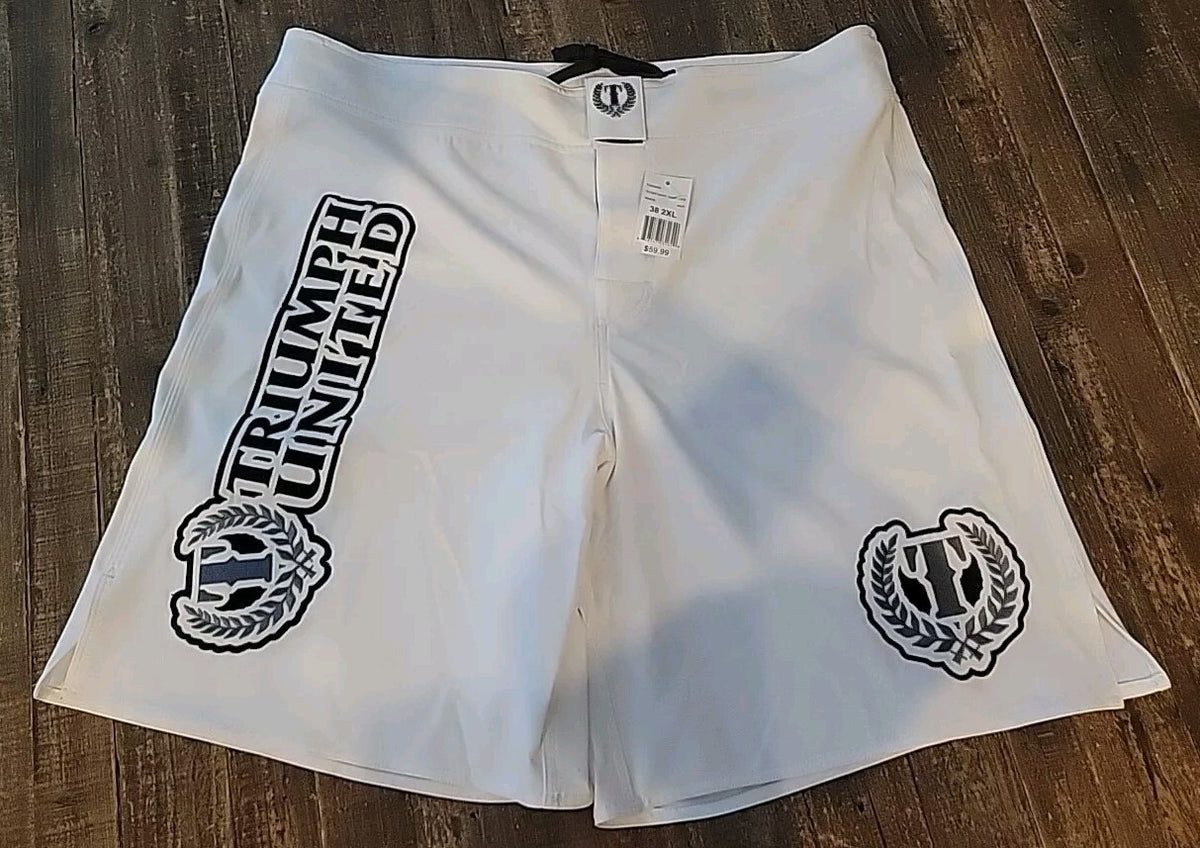 MMA Fight Shorts White 2XL Training Shorts with Drawstring