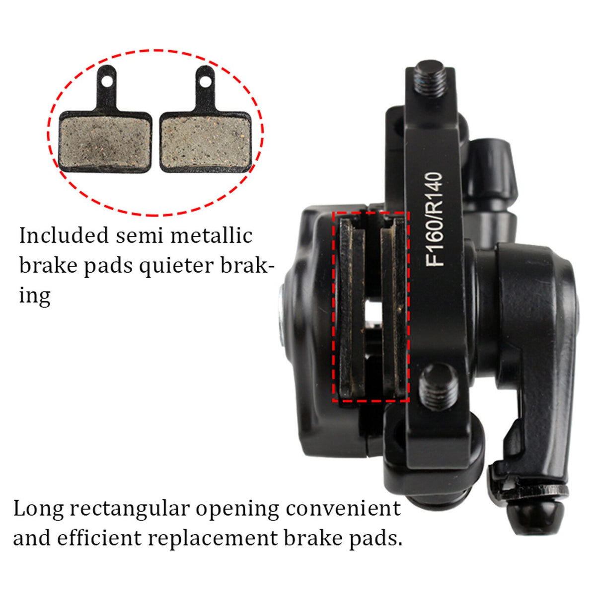 Mechanical Disc Brake Caliper Set for Mountain and Folding Bikes - 160mm Black