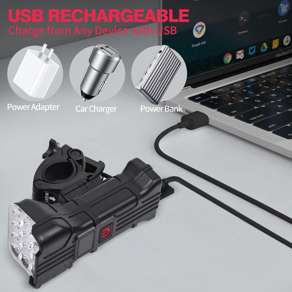 USB Rechargeable Bike Light Set with Front & Rear Waterproof LED Cycling Lamps and Horn