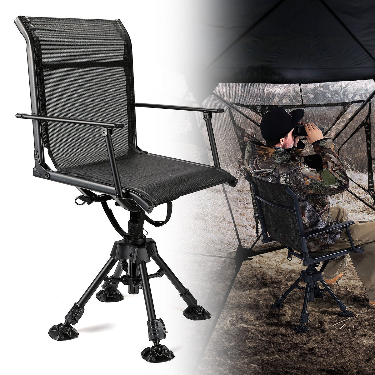 Camping & Hunting Chair 360° Swivel Foldable Adjustable Height Outdoor Seat