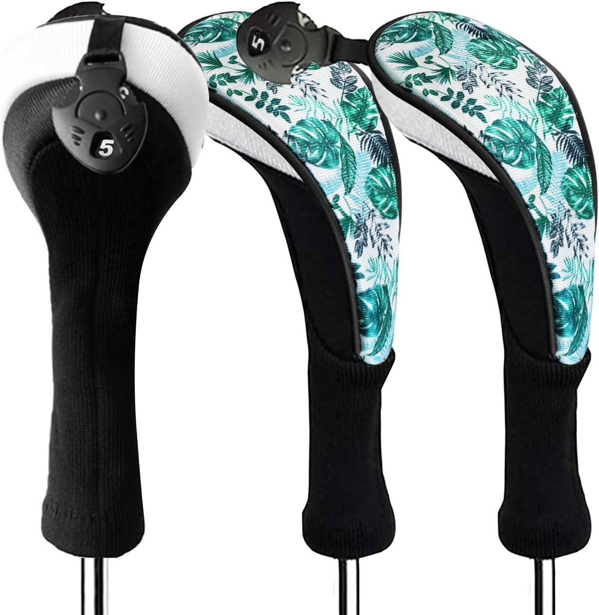 Golf Club Head Covers Set Woods Hybrids 3 Pack with Interchangeable Number Tags