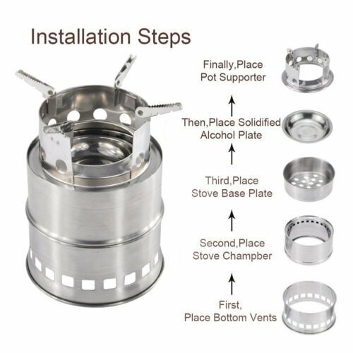 Portable Wood Burning Stove Stainless Steel Camping Stove Outdoor Cooking