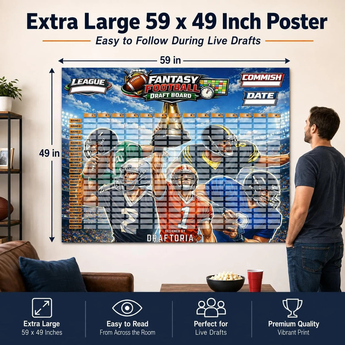 Extra Large Fantasy Football Draft Board Kit for 2026-2027