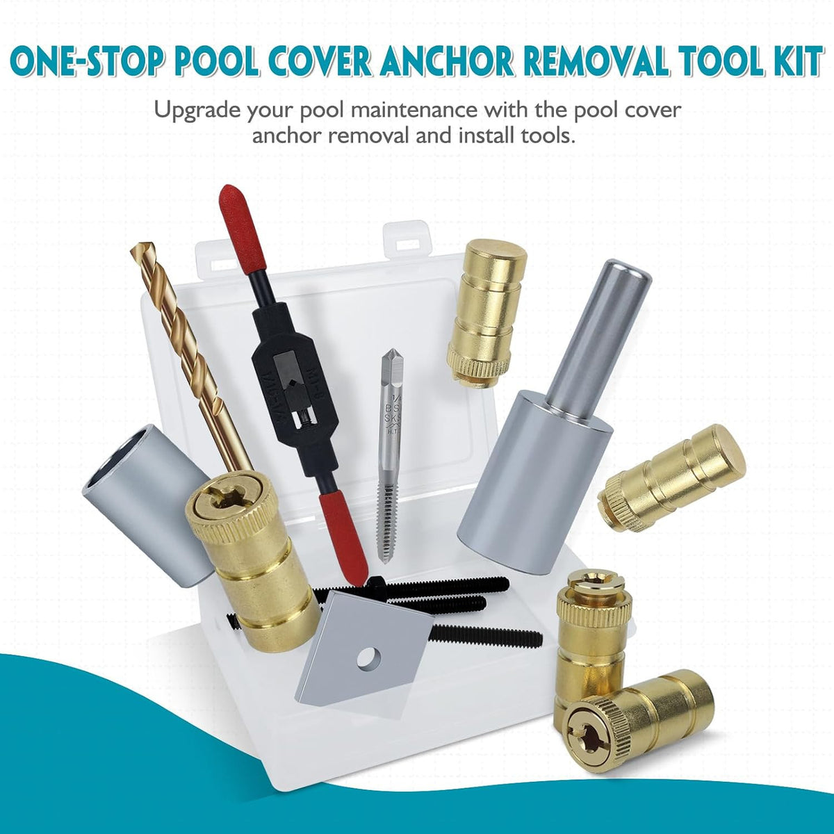 Pool Cover Anchor Removal Tool Kit with Brass Anchors for Inground Pool Maintenance